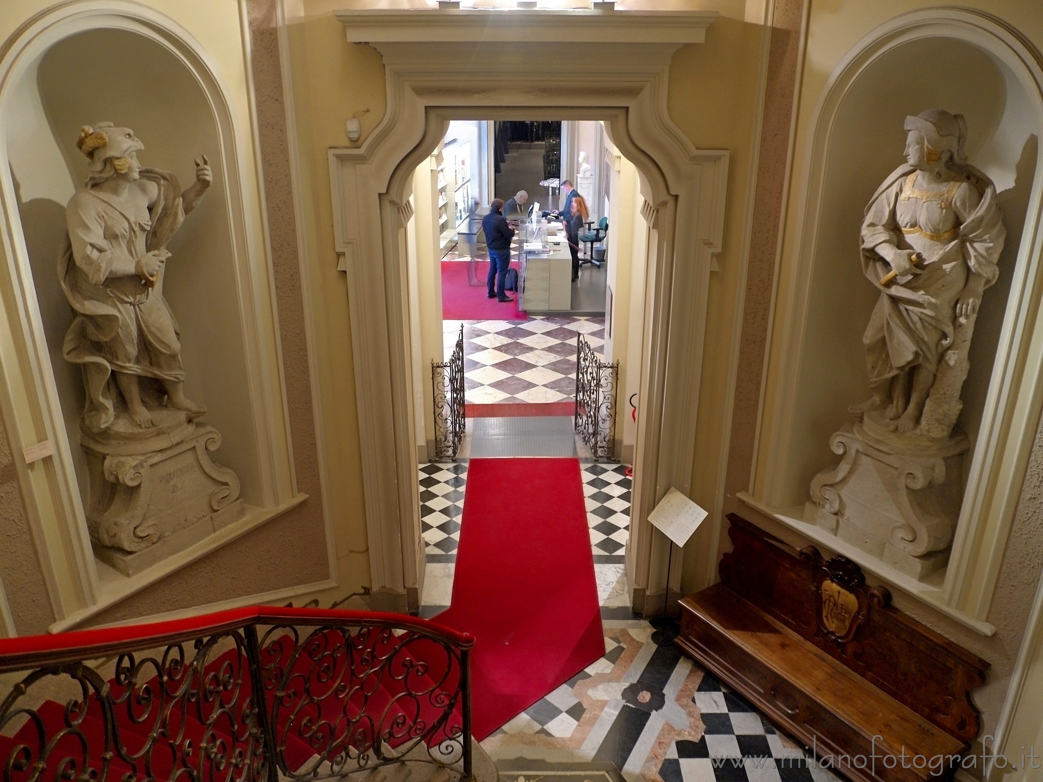 Milan (Italy) - Entrance of the House Museum Poldi Pezzoli seen from the monumental staircase